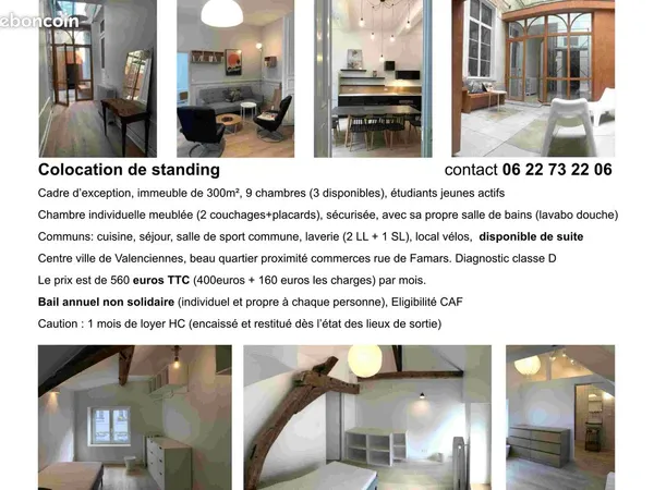 Chambre meublée avec salle d'eau privative - Colocation haut de gamme - Valenciennes