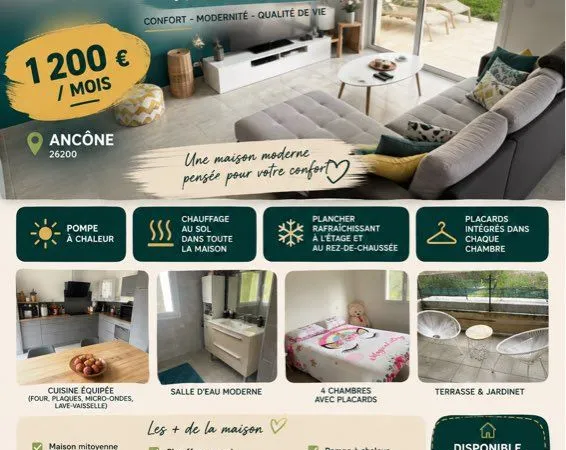 🏡 Maison 5 pièces 110m² - 4 chambres - Garage - Terrasse - Ancône