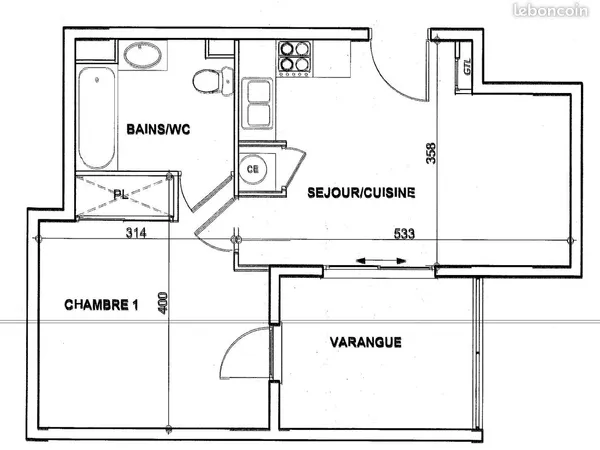 F2 meublé terrasse 44m2,parking, lumineux, calme et sécurisé à 2min du PAPANG
