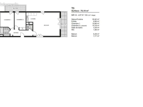 Appartement 3 pièces 70 m²
