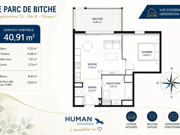 Appartement 2 pièces 41 m²
