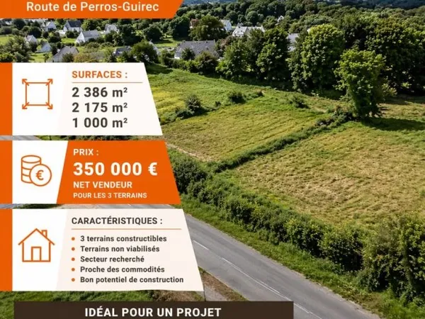 3 TERRAINS CONSTRUCTIBLES LANNION (ROUTE DE PERROS-GUIREC)