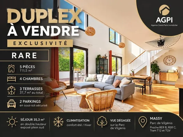 À VENDRE - Duplex 5 pièces de 111,5 m² avec 4 chambres et t