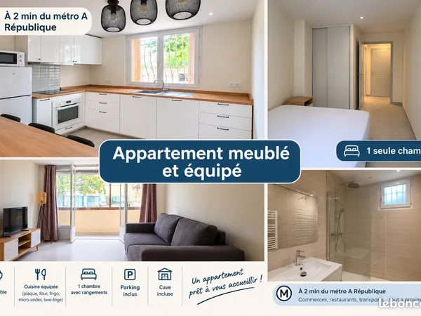 Appartement T2 meublé de 43 m² - Métro A République à 1 min - Parking et cave