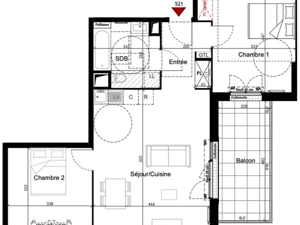 Appartement 3 pièces 63 m²