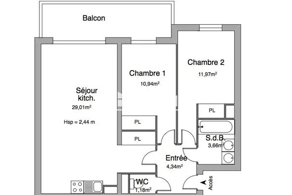 Appartement 3 pièces 61 m²