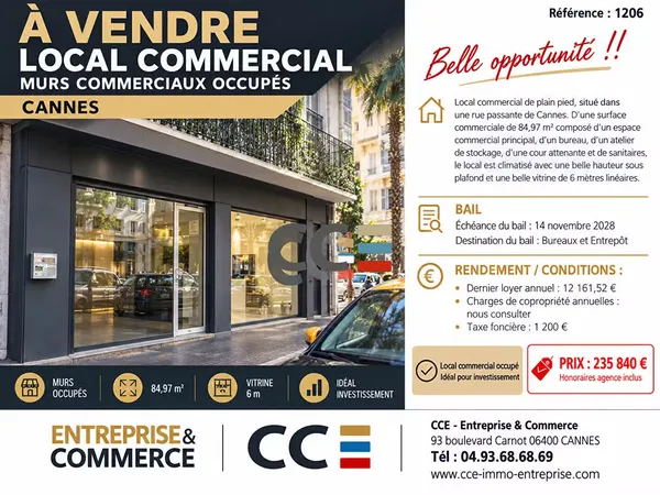 Vente murs commerciaux occupés à Cannes
