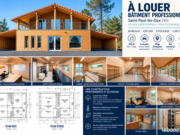 LOCAL PROFESSIONNEL 250 m² + 100 m² COUVERTS - BUREAUX / ATELIER