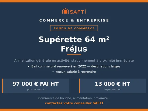 Supérette 64 m² à Fréjus, sans salarié à reprendr