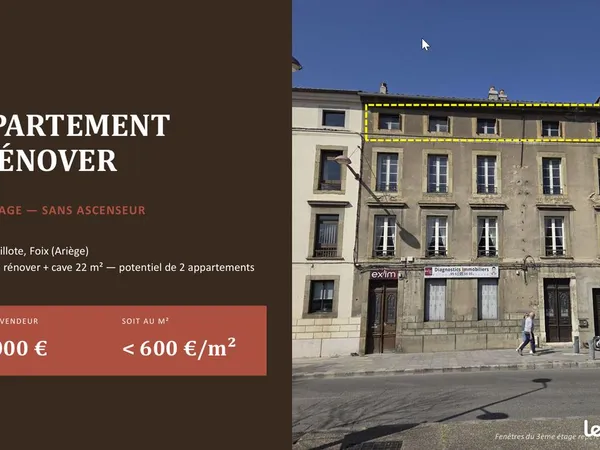 Appartement 127m²/3eme/centre de Foix/plein sud, à réfaire 75 000