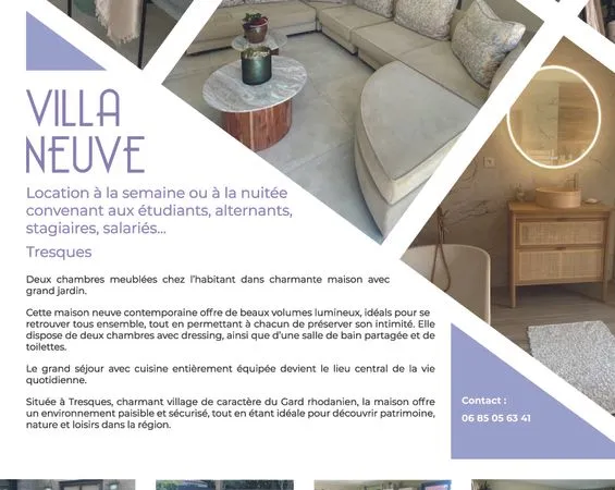 2 chambres meublées à louer chez l'habitant - Maison avec jardin - Tresques (30330)