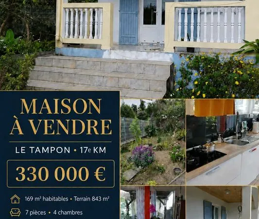 Maison familiale 169 m² sur terrain de 843 m² Le Tampon 17e km