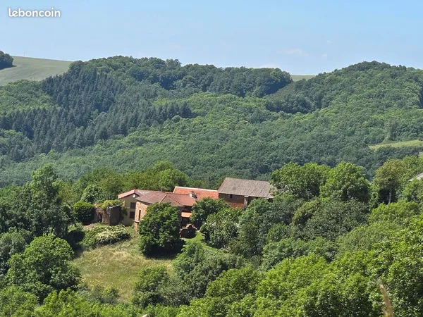 Corps de ferme avec dépendances, source, et 4 ha sans fermage dans le Sud-Aveyron, avec belle vue, d