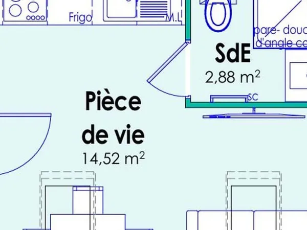 Studio 2 pièces 19 m²