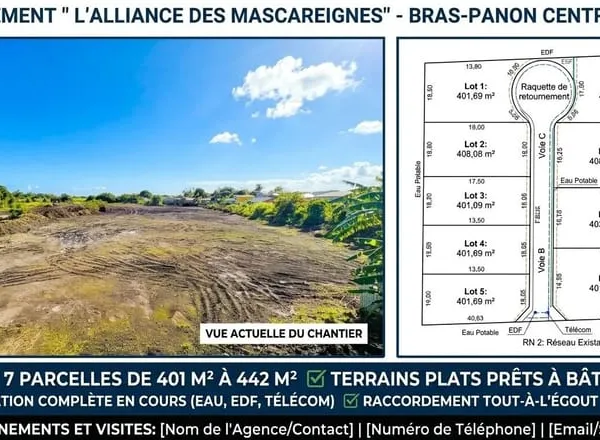 7 parcelles viabilisés, Centre Ville de Bras Panon