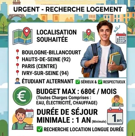 Je Recherche un Studio - Étudiant en alternance sérieux (avec garant physique)