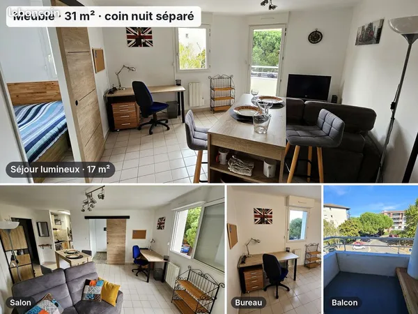 T1bis meublé 31 m² - parking couvert, balcon, DPE C - Saint-Orens-de-Gameville