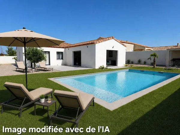 Villa plain pied 133m2 4 chambres sur terrain sans vis à vis de 616m2 avec piscine et garage