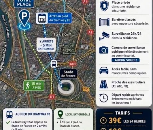 🚗 Place de parking privée - Stade de France - Accès rapide et sécurisé