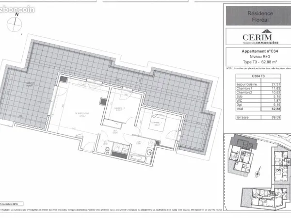 Appartement 3 pièces 62 m²
