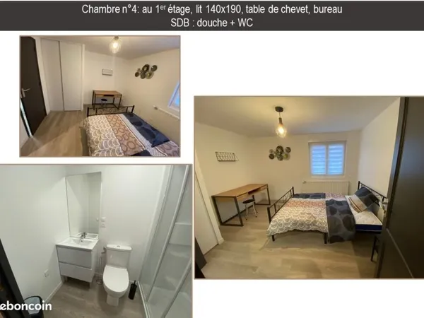 Chambre 15m2 avec SDB et WC individuels (n°4) dans colocation disponible au 01/04/2026