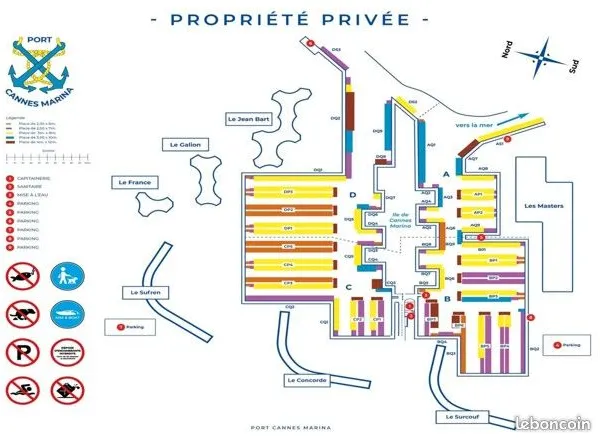A louer place de port 10 m x 3,50 m - Cannes Marina - Mandelieu La Napoule- 600 /mois