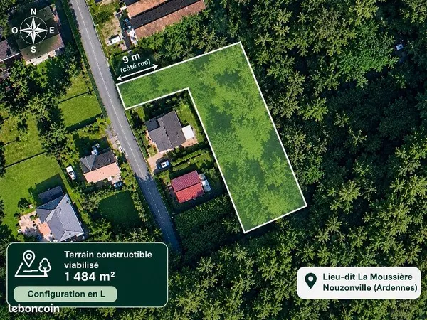 Terrain constructible viabilisé 1484 m²