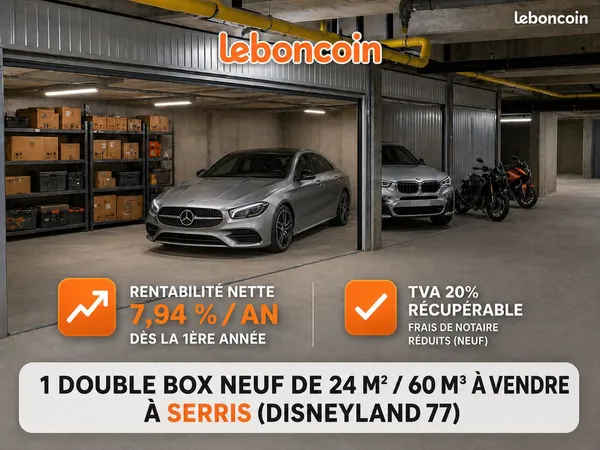RARE -- 1 Double emplacement Neuf Boxable à vendre Serris 77700 - 24 m² / 60 m³ - Parking fermé Val 