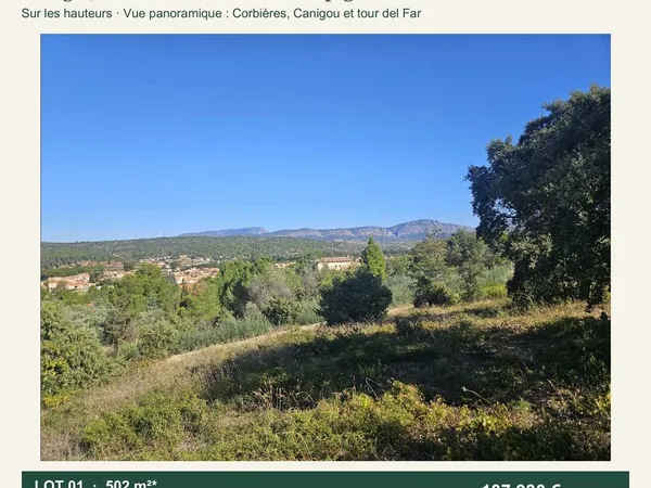 Estagel - Terrain 502 m² - Vue panoramique - Lot 1