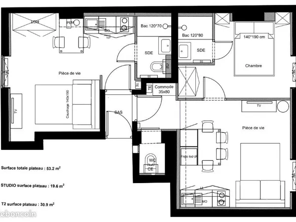 Appartement 3 pièces 53 m²