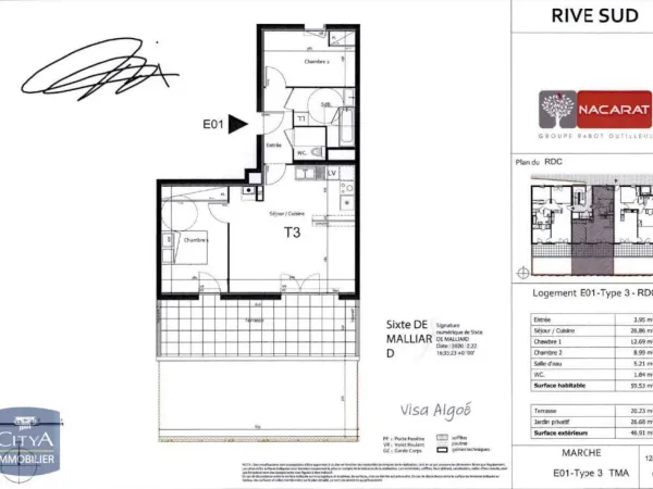 Appartement 3 pièces 60 m²