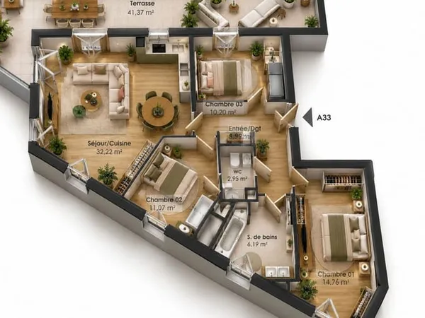 Appartement 4 pièces 88 m²