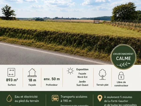 Terrain constructible 890 m² - Belle vue dégagée