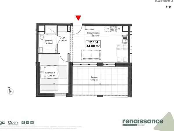 Résidence RENAISSANCE Appartement F2 neuf Lot A104