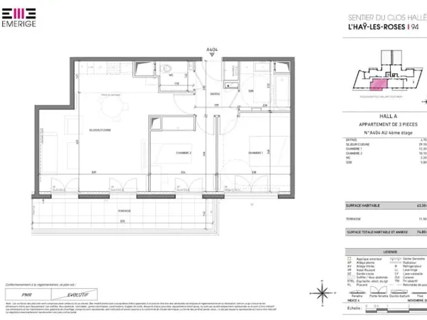 Appartement 3 pièces 64 m²