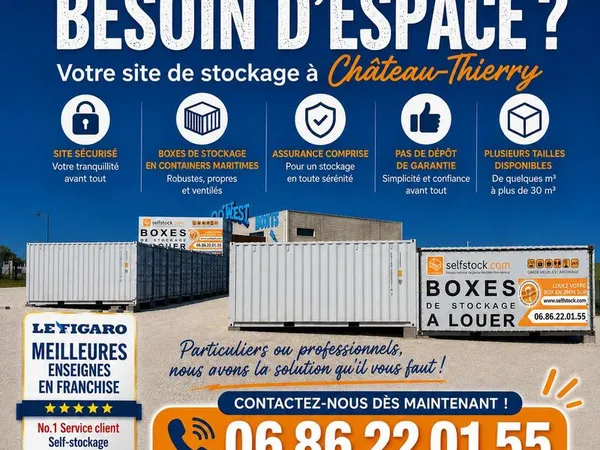 Garde meuble de 3 à 14 m² - Stockage Château-Thierry - 3 Minutes Autoroute A4