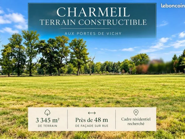 Beau terrain constructible de 3345m2 aux portes de Vichy