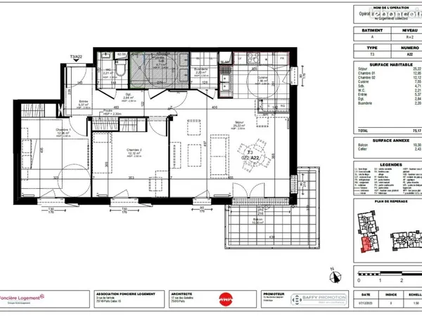 Appartement 3 pièces 75 m²