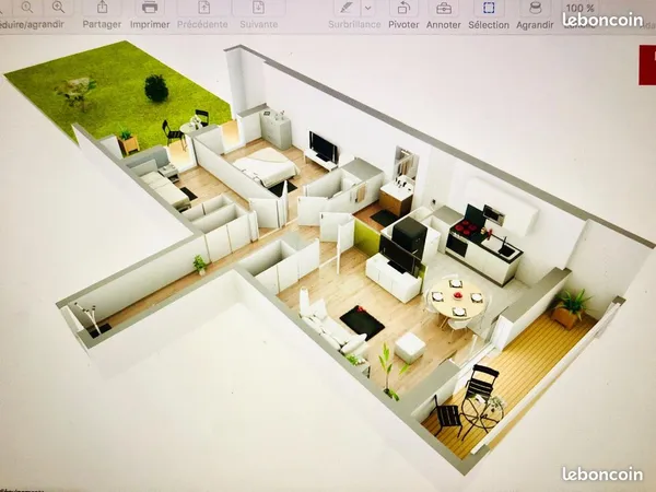 LOCATION Meuble APPT F3 65m JARDIN + PARKING PORTE DE CLICHY- PALAISE JUSTICE
