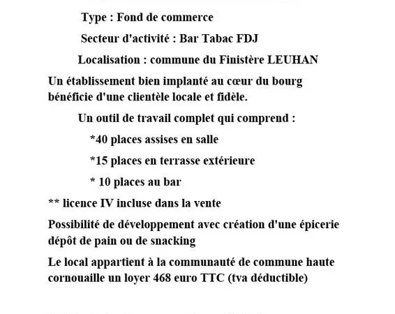 Vente fond de commerce bar tabac fdj