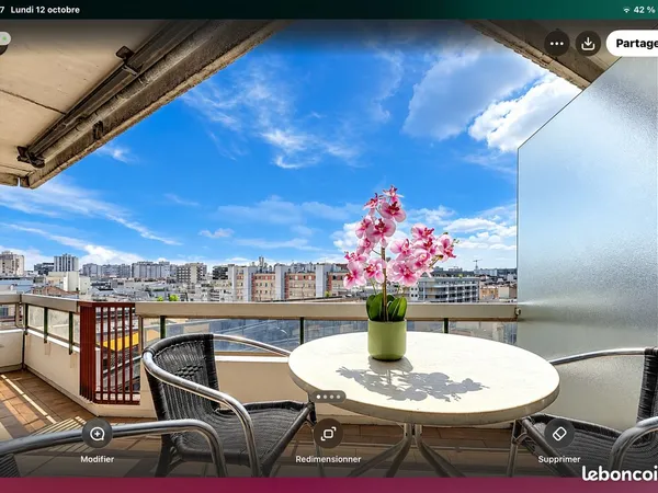Paris 15e - 2-pièces meublé 49 m², terrasse plein sud et balcon