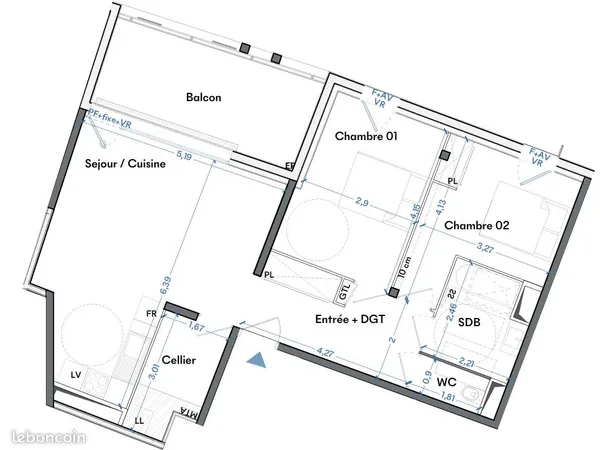 T3 résidence neuve 68m2, Belcier, à 2 min de Gare Saint Jean, eau & chauffage inclus