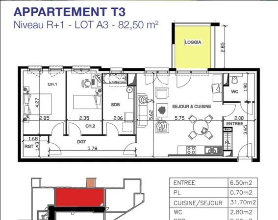 Appartement T3 avec loggia et parkings, proche frontière luxembourgeoise