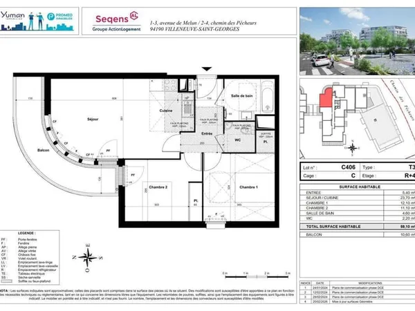 Appartement 3 pièces 59 m²