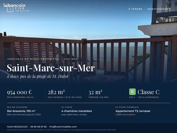 Saint-Marc-sur-Mer 44600 - Immeuble vue mer, plage de M. Hulot
