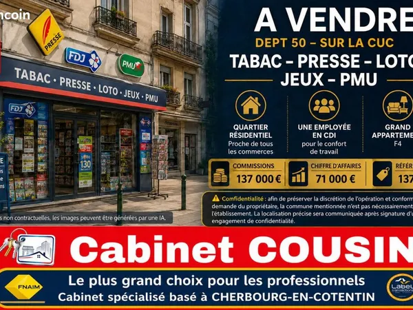 Fonds de commerce tabac, presse, FDJ 50 m²