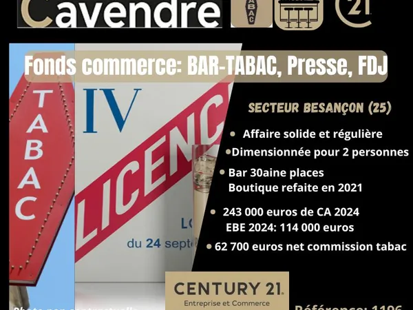 Bar, jeux, tabac 132 m² BESANCON