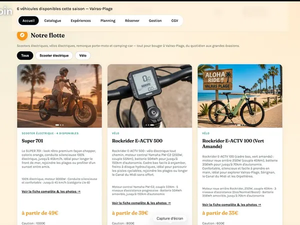 Activité location clé en main + 4 scooters électriques + VAE + site internet