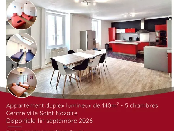 Duplex rénové 140 m² - 5 chambres - centre‑ville - familles, colocations, entreprises