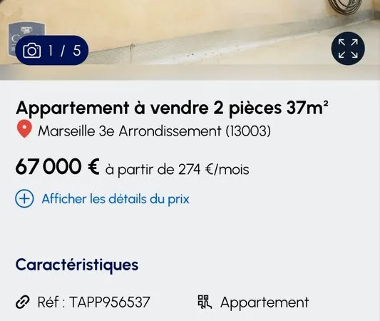 Vente T2 Marseille 3e arrondissement